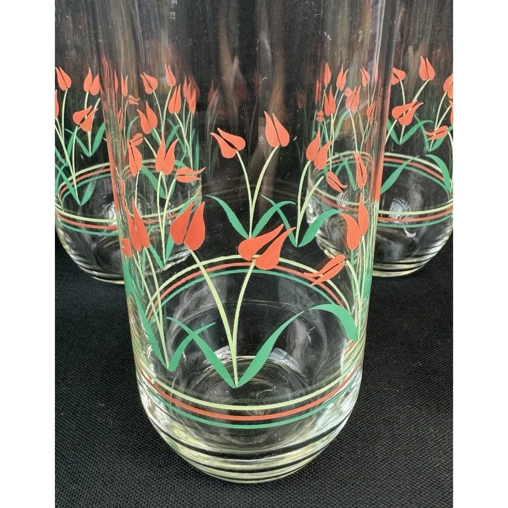 Lot Of 6 Vintage Coral Tulip 12 oz Highball Glasses